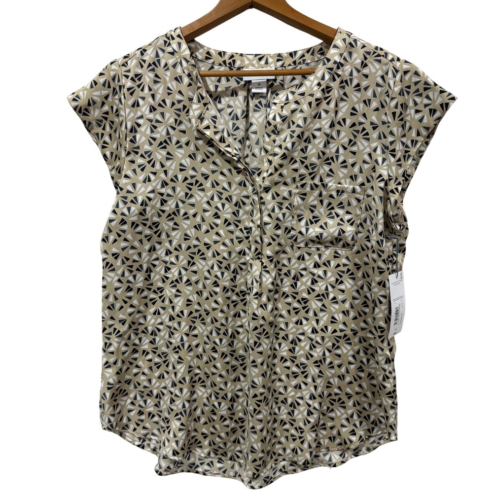 Liz Claiborne Womens Porcelain Sand Geo Cap Sleeve Blouse Top NWT Medium